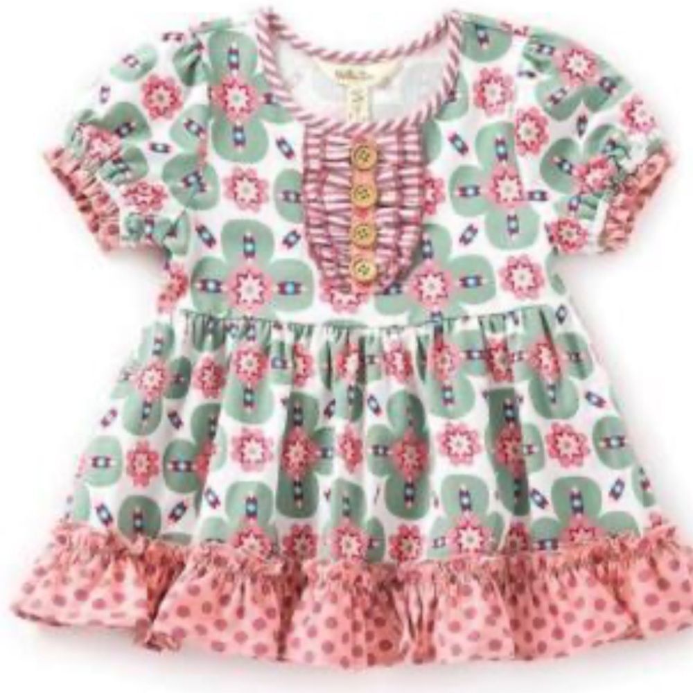 Matilda Jane puff sleeve pink white green knit ruffle print tunic peasant top 4